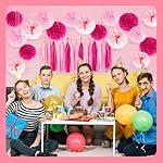 Pink Tissue Paper Tassel Garland Banner & Pom Pom Decoration Set, for DIY Birthday Party, Photo Backdrop Decor, Baby Shower, Bridal Shower, Bachelorette Party Wedding & Gender Reveal - Image 3