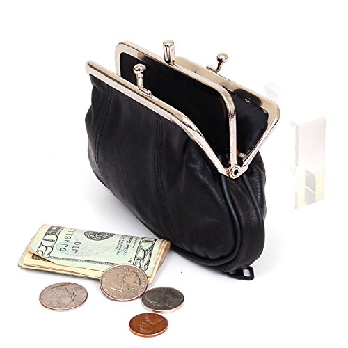 Snow Abonci Women's Leather Mini Wallet ID Credit Cards Cash Coin Holder Case Organizer Puse with Zipper Closures, Black, One Size3