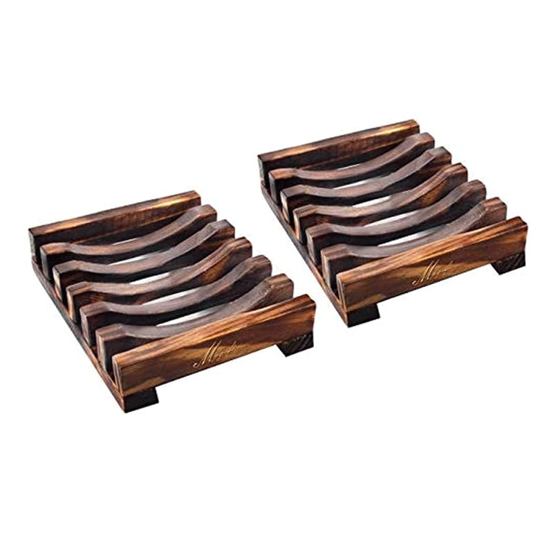 COOLBABY Wooden Soap Dish Bamboo Holder Sink Deck Box Tray 2PCS