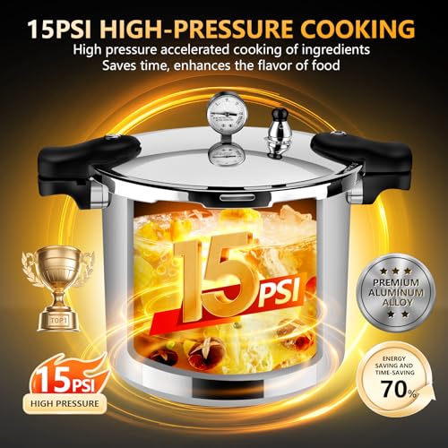 Image of 23-25qt+ Aluminum Pressure Cooker, Extra Large Capacity for Commercial & Home Use,Pressure Canners for Canning，Multi-Stove Compatible Bulk Food Preparation,Presto 23 quart pressure canner
