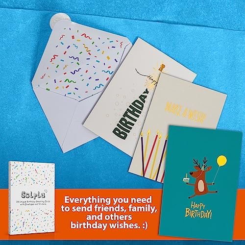 24 Unique Gold Foil Birthday Cards with Envelopes and Stickers | 4" x 6" Blank Happy Birthday Cards Assortment in Bulk for Family, Kids, Work and Office