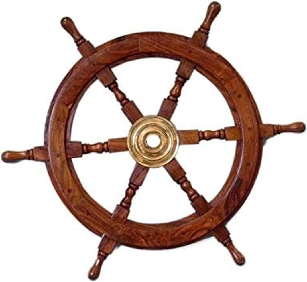 NauticalMart 24" Wood and Brass Nautical Ship Wheel Marine Decor