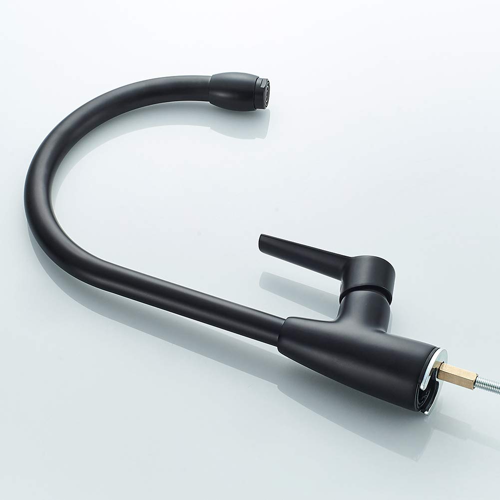 Ibergrif Grifo Cocina Negro, Grifos Cocina Fregadero Profesional con Caño Alto, Grifo de Cocina para 2 Modos Giratorio a 360° Monomando, M14026B