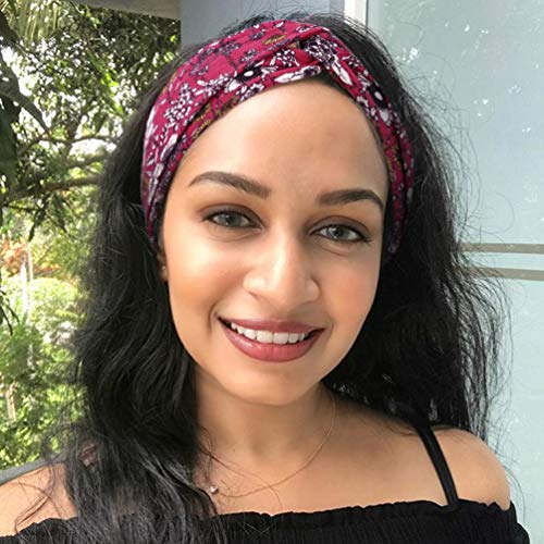 Image of DRESHOW 6 Pack Headbands for Women Boho Headbands Vintage Flower Elastic Workout Yoga Sports Facial Knotted Crocheted Elastic Head Wrap
