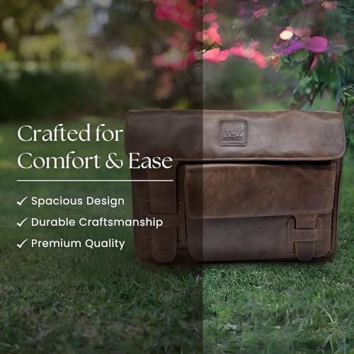 Image of Leather Messenger Bag for Men and Women 16 inch Large Vintage Leather Briefcase Laptop Shoulder Bag Unisex Crossbody Messenger Satchel for Office, Business, Work, Travel