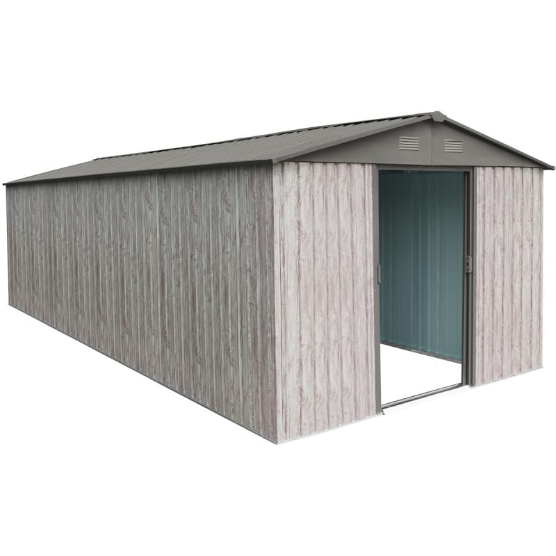 WoodTouch | Abri de Jardin Acier Galvanisé Beige 13,6m² | Robuste et Résistant aux Intempéries avec Kit d'ancrage | Double Porte Coulissante et Aération | Garantie 15 Ans