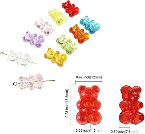 Miniatura 4 de LiQunSweet 180 piezas de 9 colores de 0.063in de agujero, kawaii, color caramelo, oso gomoso, cuentas sueltas acrílicas transparentes, lote surtido