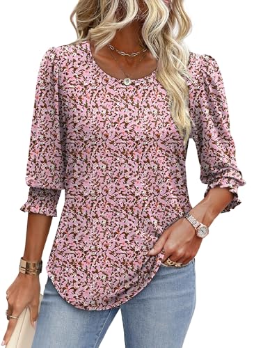 Image of XIEERDUO Blouses for Women Dressy Casual 3 /4 Length Sleeve Womens Tops with Smocked Cuffs