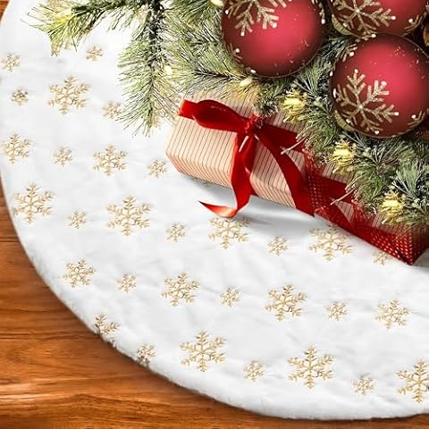 ZHSDUEWN White Faux Fur Christmas Tree Skirt Cover