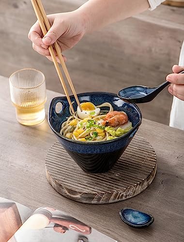 UNICASA Ramen Bowls Porcelain, Soup Bowls Set of 2 x 600 mL with Spoons Forks and Chopsticks - Image 3