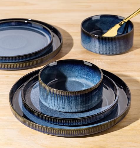 Image of TheTerra Ceramic Dinnerware Sets for 6, 18 Pieces Porcelain Lightweight Plates and Bowls Sets, Scratch Resistant Dish Set, Oven & Microwave & Dishwasher Safe, Starry Blue