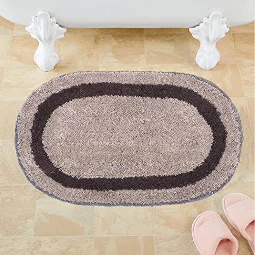 Image of THE HOME TALK Cotton Bathmats | Water Absorbent Runners | Regular Striped Rugs | Floor Mats for Kitchen, Bathroom & Sink | Ultra Soft Mats | Non-Slip Store (Brown Oval, 40x60 CM (Pack of 2))