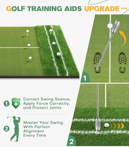 Image of Premium Dual-Turf 5x4ft Golf Mat: 21MM to 50MM High-Elasticity Base Upgraded Golf Hitting Mat, Alignment & Angle of Approach Aid, Indoor /Outdoor Practice, Green,Ideal Gifts for Men Him Dad Husband