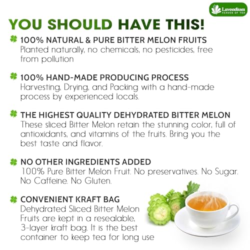 Image of Lavendium, Premium 4.5oz Dehydrated Bitter Melon Slices, 100% Natural & Pure, No Additives or Preservatives, Non-GMO, Plant-Based & Vegan, Perfect for Tea & Cooking