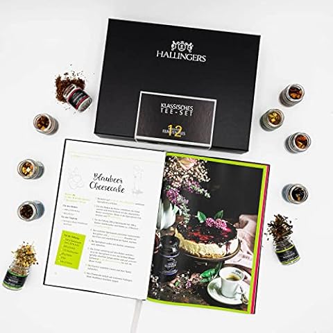 Hallingers 12er Tee-Geschenk-Set mit Tee aus aller Welt & Kochbuch - Klassisches Tee-Set & Happiness is handmade - Weihnachten 2023 Cover