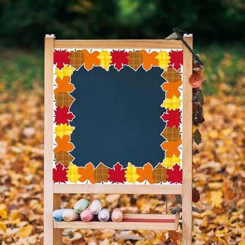 Image of BeYumi Fall Leaves Border Trim - 65ft Fall Plaid Maple Leaves Shape Rolled Border Trim Autumn Thanksgiving Bulletin Board Set Harvest Party Decor School Classroom Office Chalkboard Door Decoration