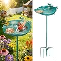 Mellbree Bird Bath for Outside 12", Metal Freestanding 12" Dia 39" H Lake Blue Gold Gilding Birdbath with Perch & Feeder Bowl, Multi-Functional for Garden Patio Yard Lawn Outdoor Decor