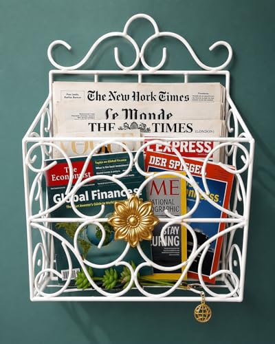 Image of Wall Mounted Hanging File & Magazine Holder - Metal Organizer for Newspapers, Documents & Office Storage | Decorative Rack for Home & Workspace 39x26x10 cm.