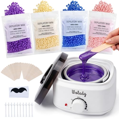 Chauffe Cire Epilation,450ml Kit Epilation Cire Inclure 400g Perles de Cire et 30 Bâtons Applicateurs et 10 bâtonnet à poils de nez.Chauffe Cire Kit pour...