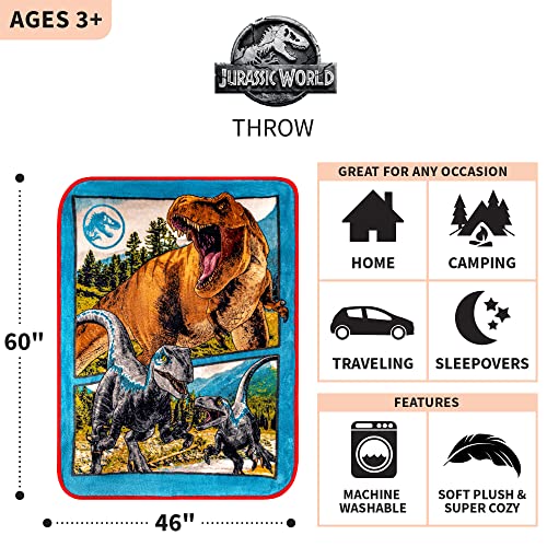 Jurassic World Dominion Blue Velociraptor And Rexy T-Rex Super Soft Plush Micro Raschel Blanket, 46 Inches X 60 Inches, Bedding By Franco Kids #TOP3