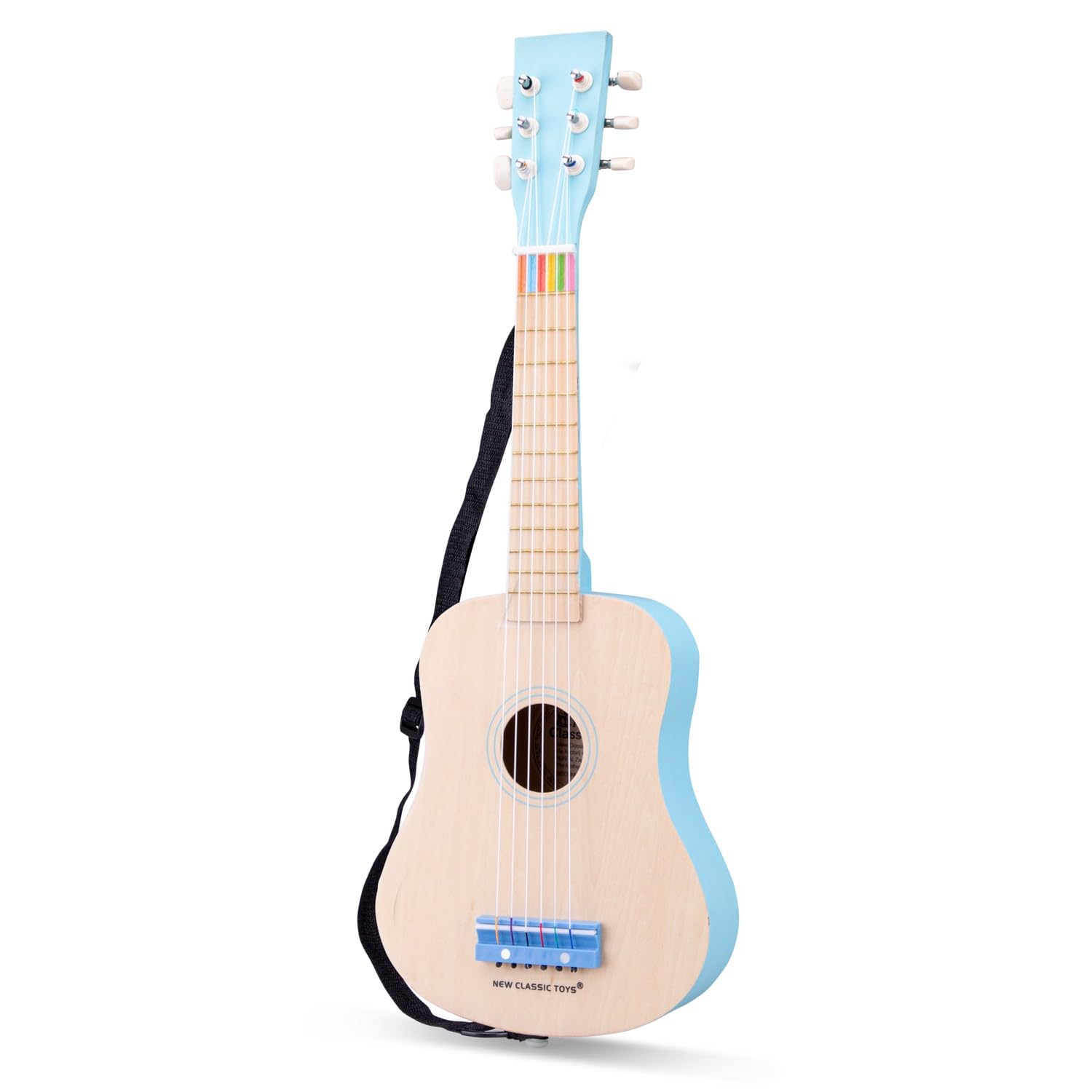 Woet® Chitarra Giocattolo Rosso in Legno per Bambini - 6 Corde in Nylon con Tracolla e Corda di Ricambio - con Libretto delle Canzoni - Gioco Musicale Educativo - A Partire da 3 Anni