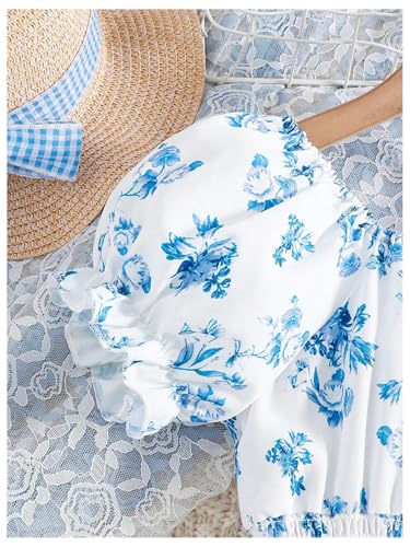 Verdusa Girl's Flowy High Waist Floral Print Short Sleeve Scoop Neck Midi Dress4