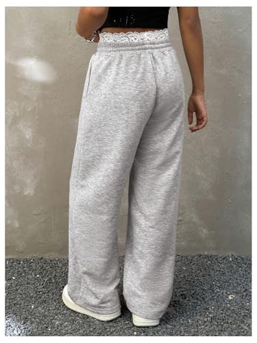 Floerns Girl's Drawstring Waist Straight Leg Sweat Pants Lace Trim Athletic Sweatpants2