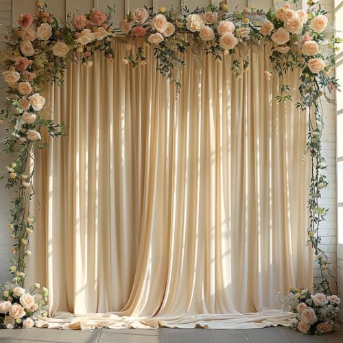 10x10ft Wrinkle Free Champagne Backdrop Curtain for Parties Soft Fabric Drapes Wedding Champagne Curtain Backdrop for Birthday Party Decorations Background for Photography 5x10ft,2 Panels