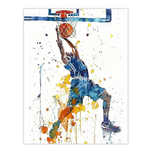 Artery8 Basketball Player Slam Dunk Sport Watercolour Man Cave Large Wall Art Poster Print Thick Paper 18X24 Inch