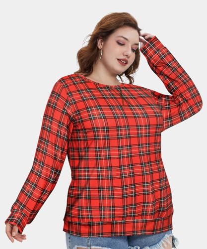Image of CARCOS Plus Size Tops for Women Color Block Flower /Striped /Camo Crew Neck Long Sleeve Tee Shirt