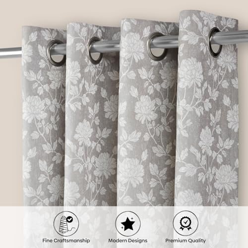Image of haus & kinder Printed Jacquard Window Curtain 5 Feet Long Pack of 1 Window Curtain, 5 Feet Curtain for Window (Chateau Rose, Moonbeam Nature Design 130x152 CM)