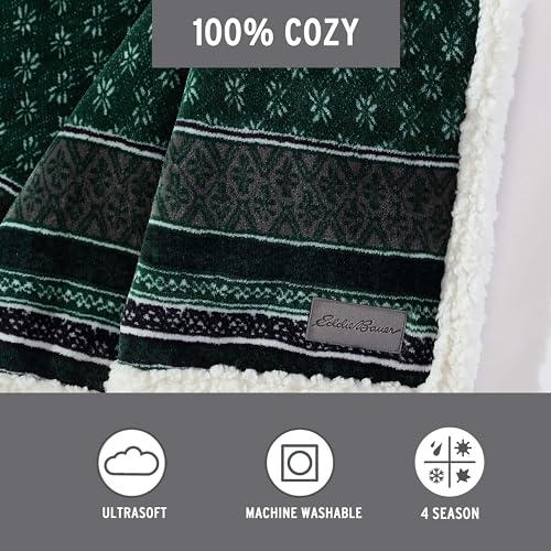 Image of Eddie Bauer - Throw Blanket, Brushed Fleece & Plush Sherpa Soft Bedding, Blanket for Couch & Bed (Fair Isle Green, 50 inch x 60 inch)
