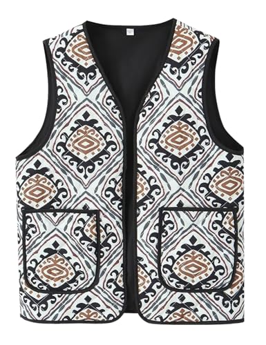 Yimoon Women's Floral Puffer Vest Vintage Lightweight V Neck Sleeveless Jacket Cardigan
