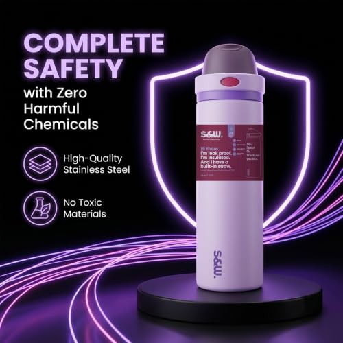 Image of STRAW&WEAVE PureFlow Water Bottle 710 ml Stainless Steel Sports Bottle with Sipper Cap | For Home, Office, Gym, Travelling | Lightweight | BPA Free (Lilac Frost)