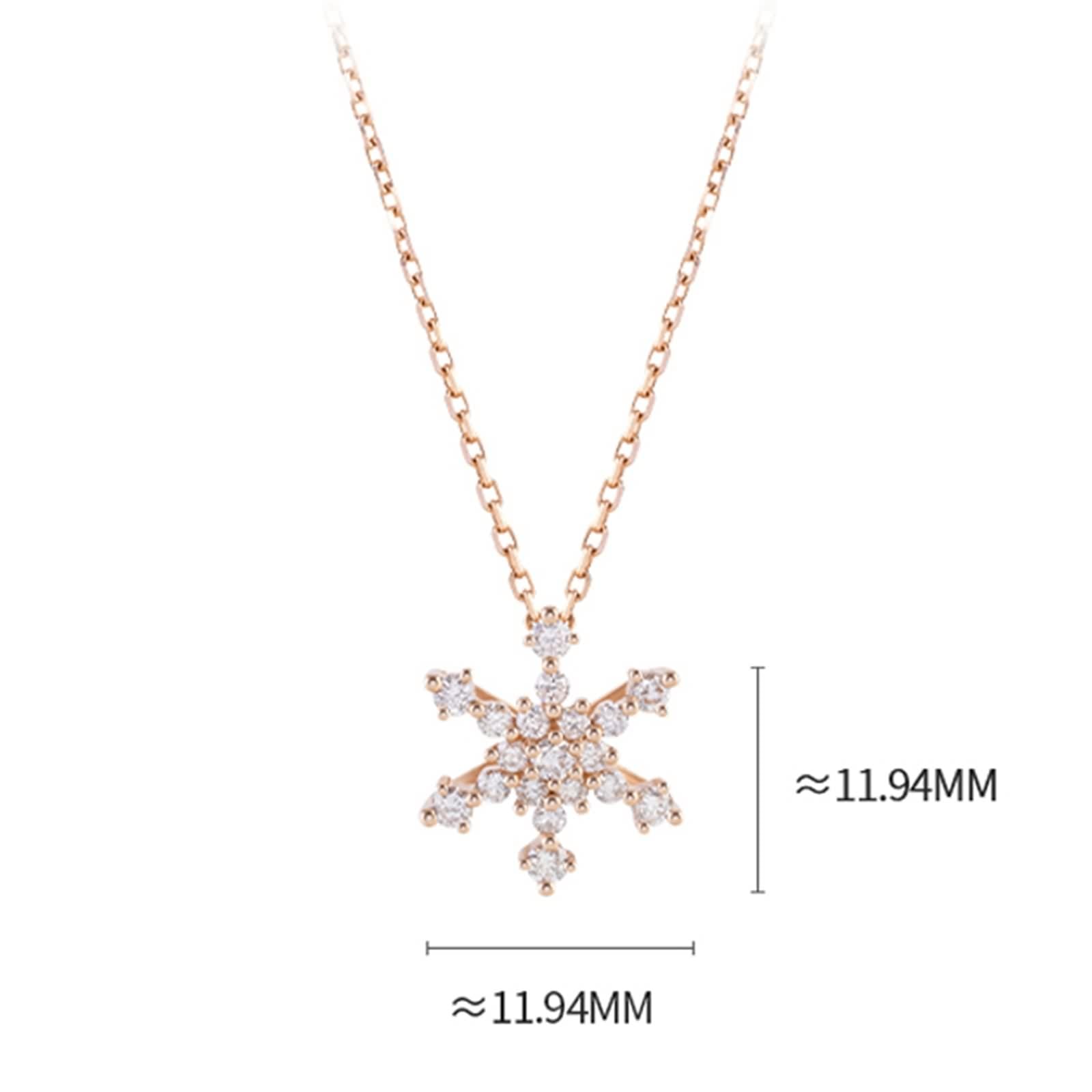 Collar con colgante para mujer, cadena de diamante, copo de nieve, oro rosa real de 9 K, 14 y 18 quilates