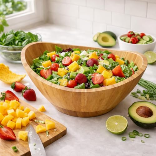 Saladeira de Bambu Bowl 30cm Formato Oval, 100% Bambu Natural