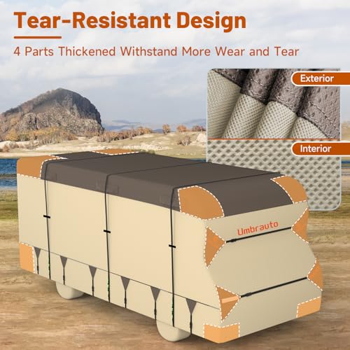 Umbrauto Class C RV Cover 2025 Upgraded Heavy Duty 7 Layers Top 3 Layers Side Windproof Breathable Class C Motorhome Camper Cover, Fits 29-32Ft Motorhome with 2 Windproof Straps, 4 Tire Covers - Thumbnail 7