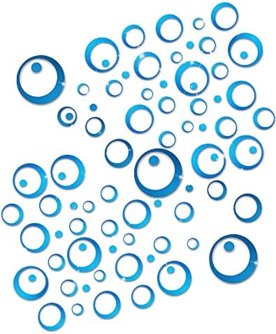 Acrylic Circle Mirror Wall Stickers Removable Round Mirror Wall Decals of Self Adhesive Wall Decoration Murals for Home Living Bedroom Decor (24pcs, Blue)