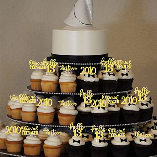 24 Pack Official Teenager 13 Cupcake Toppers Glitter Thirteen Since 2010 13Th Birthday Cupcake Picks Hello 13 Years Birthday Cake Decorations For Happy 13Th Birthday Anniversary Party Supplies Gold #TOP3