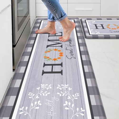 SofterCharm Kitchen Rugs, 2 PCS Kitchen Mats for Floor, Cushioned Non-Slip Anti Fatigue Mats for Kitchen Floor, Kitchen Runner Rugs for Standing Desk, Office, Laundry (17.3’’ x 30’’ + 17.3’’ x 59’’)