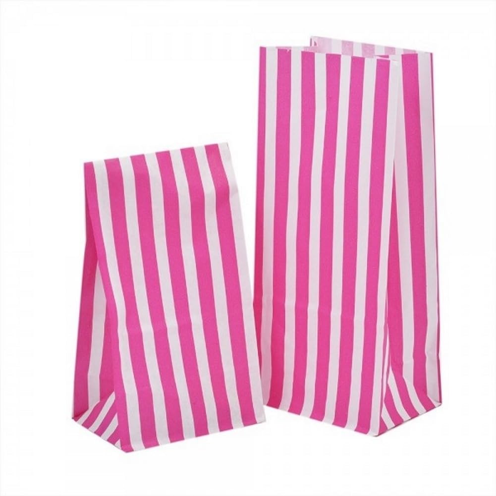 Candy Striped Stripe Pick n Mix Bag ~ Party Candy Sweet Bags for Party Fillers - Recyclable & Environmentally Friendly - (Pink, 12)