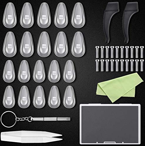 Soft Silicone Air Chamber Glasses Nose Pad, Sunglasses Repair Kit Include Screws, Micro Screwdriver, Tweezers and Ear Grip