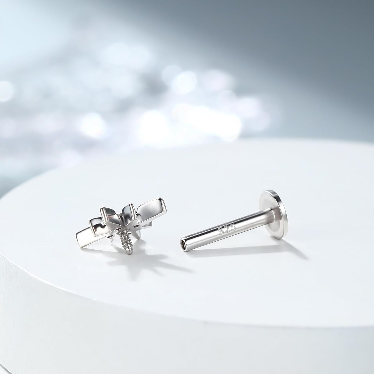 Melighting 16G Sterling Silver 925 Cartilage Earring, Internally Threaded Helix Piercing Jewelry, Dog Paw Flower Star Clear CZ Flat Back Tragus Lobe Conch Eyebrow Stud for Women 6/8 mm - Image 7