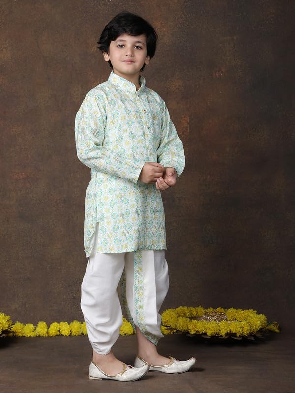 Image of superminis Boys Cotton Solid Jacket, Kurta Dhoti Set