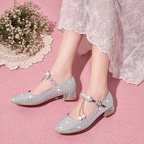 Betadog Girls Dance Shoes Gold Sequins Princess Shoes Closed Toe Heel Glitter Shoes Wedding Toddler Jelly Sandals Size 5 (Silver, 3 Big Kids)2