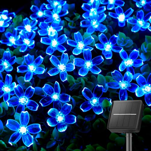Brightown 60 LED Solar Flower String Lights for Outside Waterproof Fairy Lights for Garden Yard Fence Patio Christmas Tree Wedding Party Decor Blue