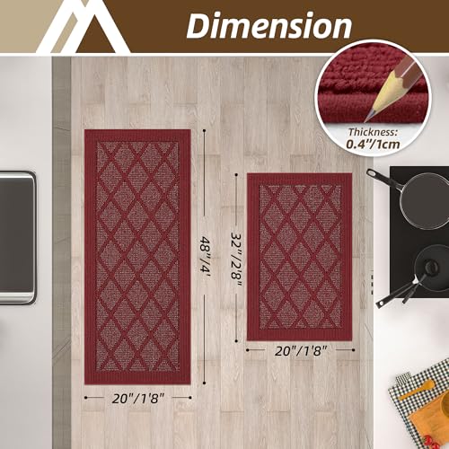 COSY HOMEER Kitchen Rugs, 2 PCS Kitchen Mats Non Slip Washable,Red — view 2