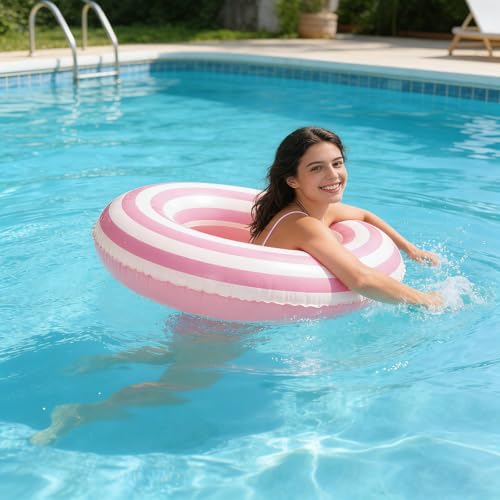 4 Pack Pool Floats for Adults Pool Swim Tubes Rings(35 inch) - 4Pcs Inflatable Big Floaties Beach Swimming Rings for Adults Raft Floaties Summer Water Fun (Pink Circle) - image 6