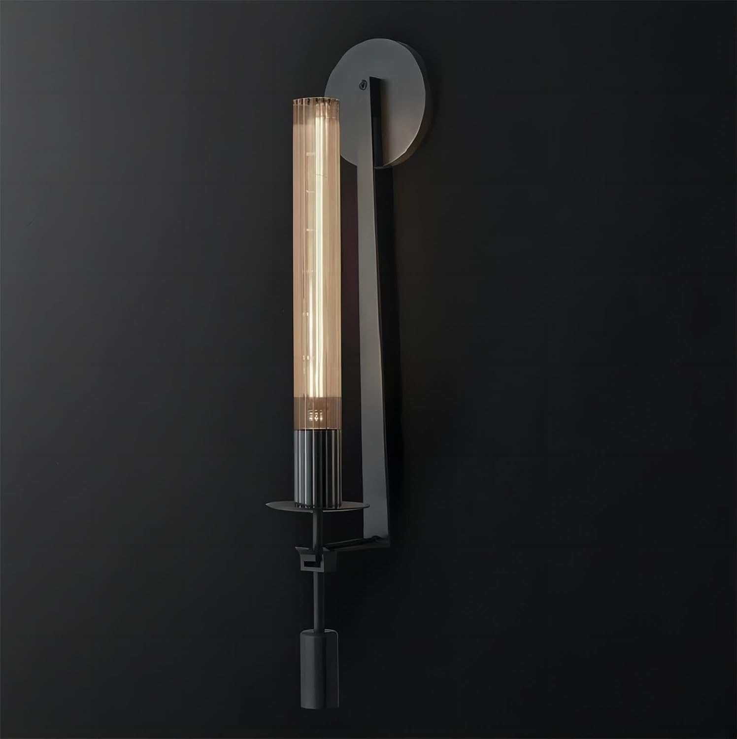 LIGHTLAND Black Wall Sconce, 28 Inch Modern Metal Glass Wall Light Fixture, Wall Lamp for Living Room Bedroom Hallway (Pack of 1)