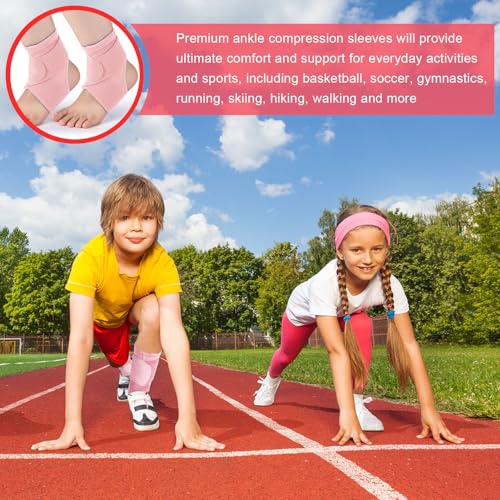 Image of Honoson 2 Pcs Ankle Brace Kid Ankle Support Youth Neoprene Lace up Compression Sleeve Foot Brace Stabilizer with Adjustable Strap for Sport Sprained Plantar Fasciitis Achilles Tendonitis(Pink,L)